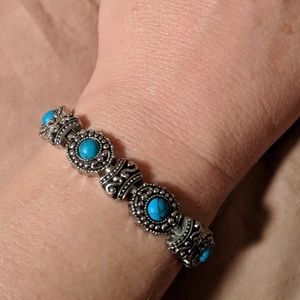 Faux Turquoise and silver bracelet boho festival